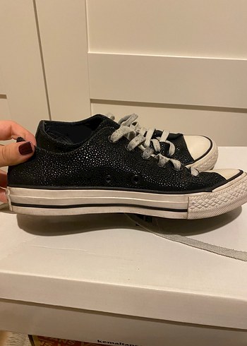 Siyah Deri Converse - Görsel 8