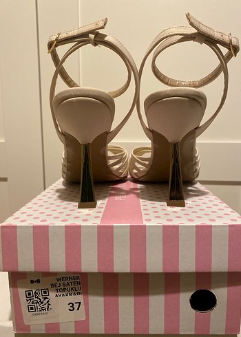 Bej Topuklu Kadın Sandalet - Görsel 14