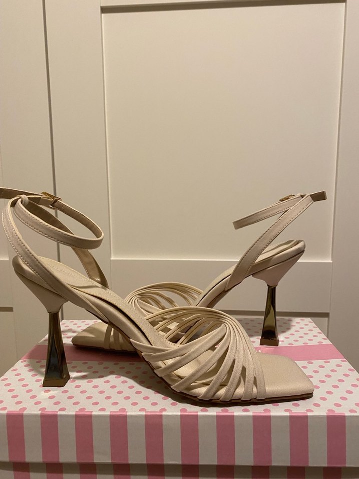 Bej Topuklu Kadın Sandalet - Görsel 3
