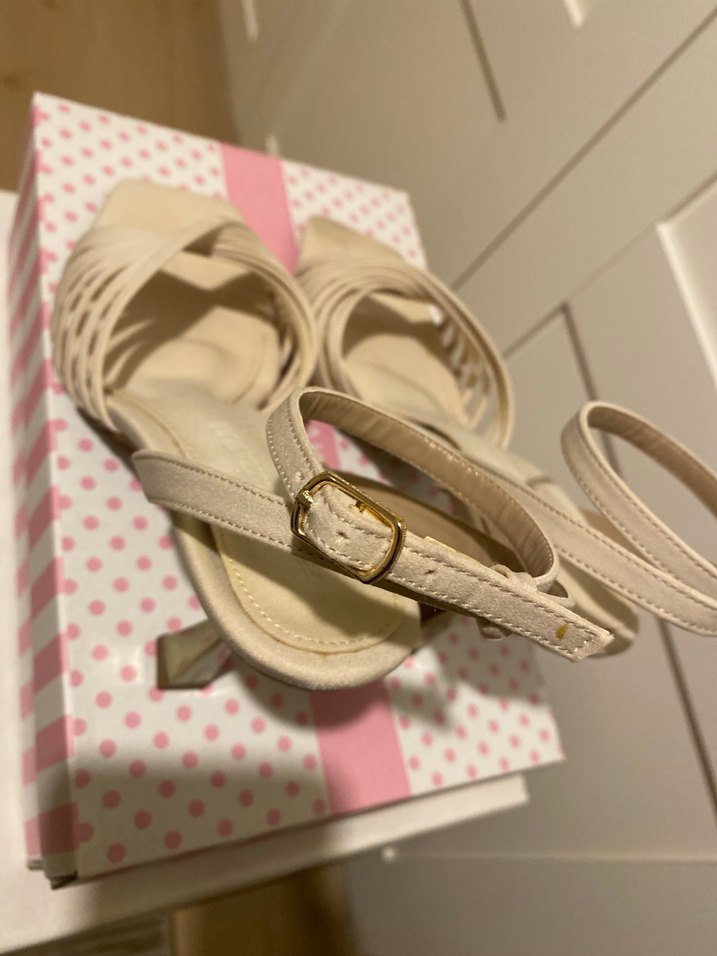 Bej Topuklu Kadın Sandalet - Görsel 5