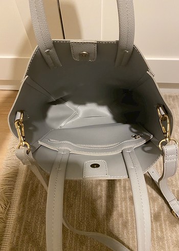 Gri Deri Minimalist Kadın Çanta - Görsel 8