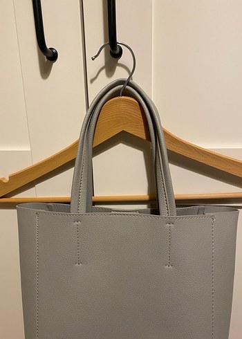 Gri Deri Minimalist Kadın Çanta - Görsel 2