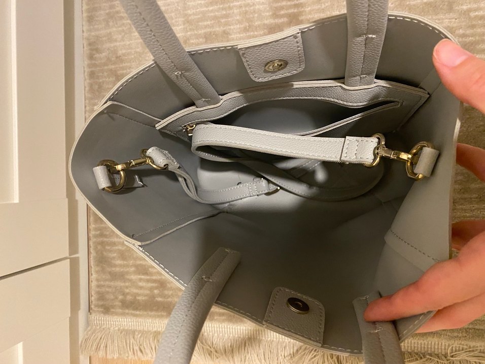 Gri Deri Minimalist Kadın Çanta - Görsel 3