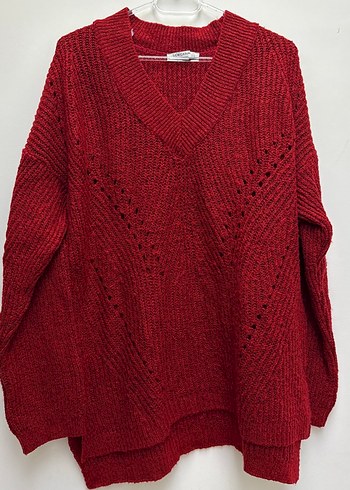 Bordo V Yakalı Örgü Kadın Kazak - Görsel 5