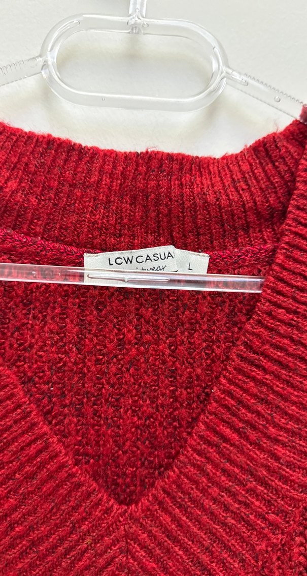 Bordo V Yakalı Örgü Kadın Kazak - Görsel 4