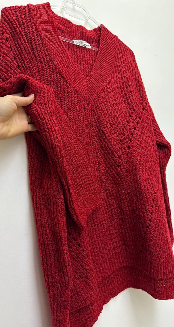 Bordo V Yakalı Örgü Kadın Kazak - Görsel 3