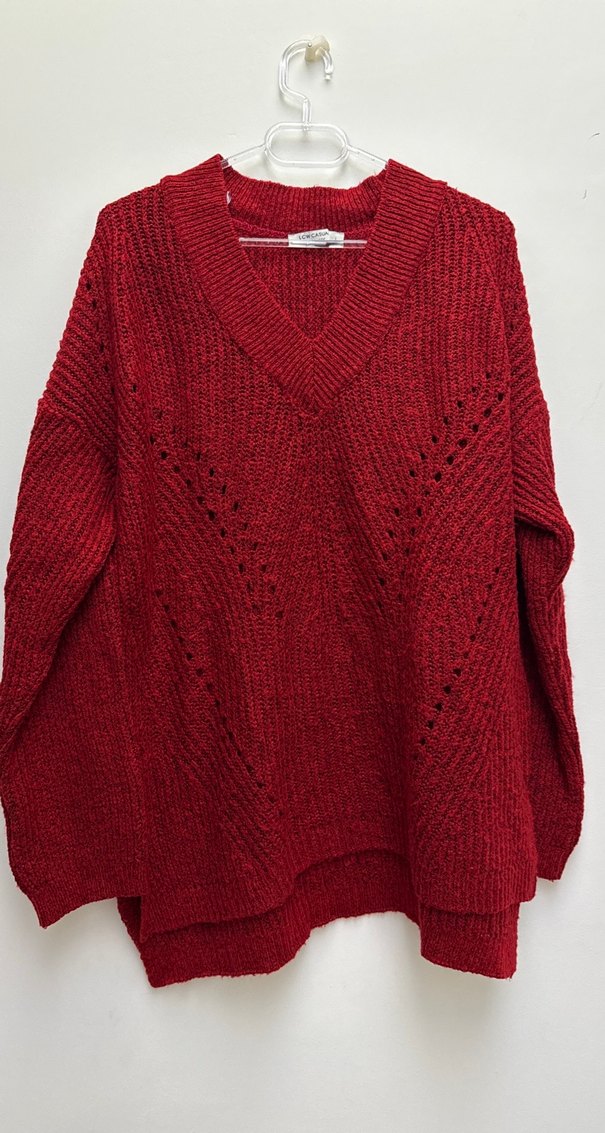 Bordo V Yakalı Örgü Kadın Kazak - Görsel 5