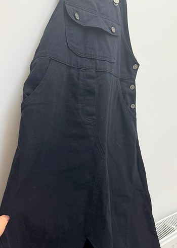 Kadın Siyah Uzun Denim Tulum - Görsel 2