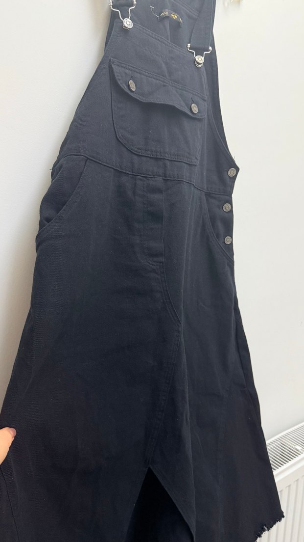 Kadın Siyah Uzun Denim Tulum - Görsel 2