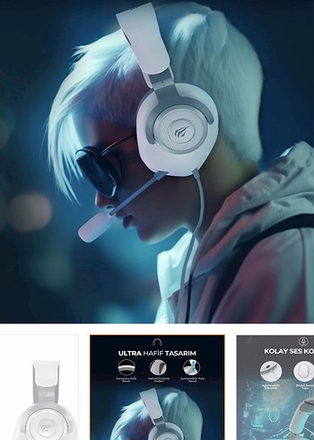 Esnek Yapılı Beyaz Gaming Kulaklık - Görsel 3