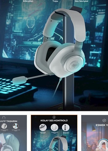 Esnek Yapılı Beyaz Gaming Kulaklık - Görsel 2