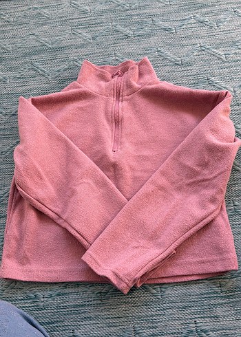 Yarım Fermuarlı Pembe Kadın Sweatshirt - Görsel 4