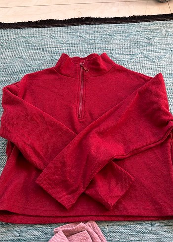 Yarım Fermuarlı Pembe Kadın Sweatshirt - Görsel 6