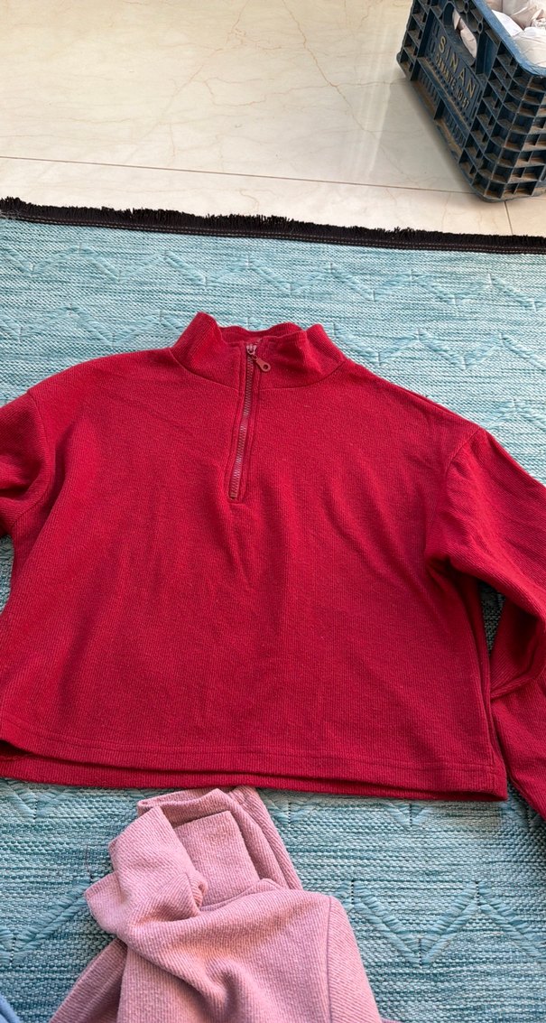 Yarım Fermuarlı Pembe Kadın Sweatshirt - Görsel 5