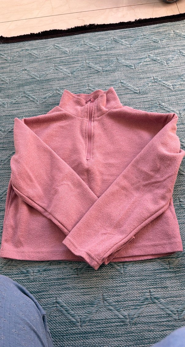 Yarım Fermuarlı Pembe Kadın Sweatshirt - Görsel 4
