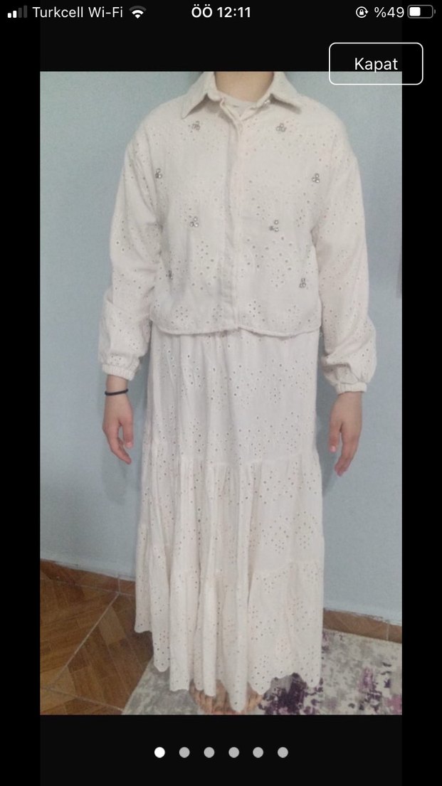 Düğmeli Beyaz Mini Pamuklu Kadın Gömlek - Görsel 2