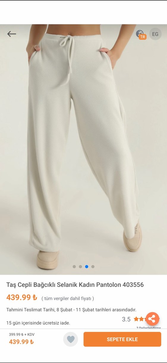 Taş Cepli Bağcıklı Beyaz Kadın Pantolon - Görsel 3