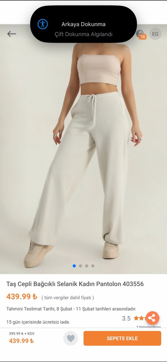 Taş Cepli Bağcıklı Beyaz Kadın Pantolon - Görsel 4