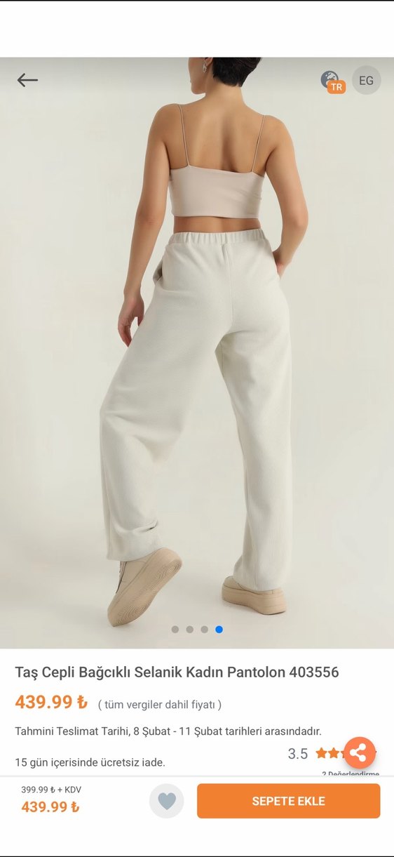 Taş Cepli Bağcıklı Beyaz Kadın Pantolon - Görsel 2