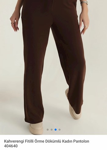 Kahverengi Fitilli Örme Dökümlü Kadın eşofman - Görsel 2