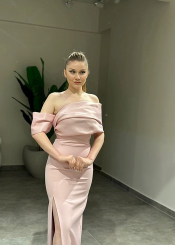 l Beden pembe Renk Pembe Drapeli Uzun Abiye Elbise