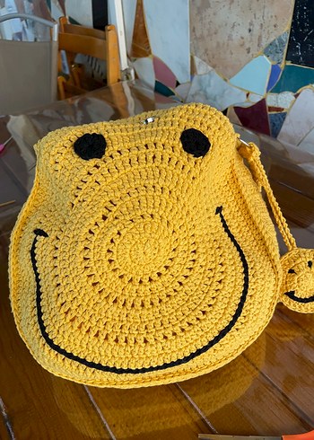 Beden sarı Renk Sarı Örgü Kadın Çanta Gülümseme Desenli