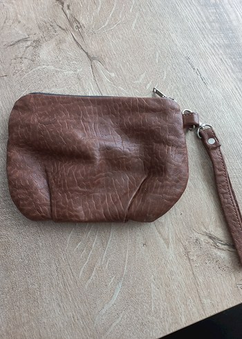 Kadın Deri Kahverengi Fermuarlı Clutch Çanta