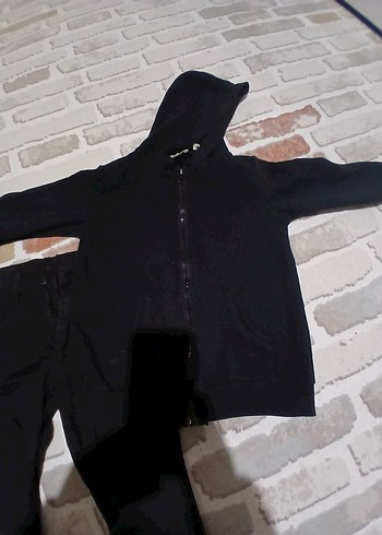 Erkek Kapüşonlu Siyah Fermuarlı Eşofman Takımı