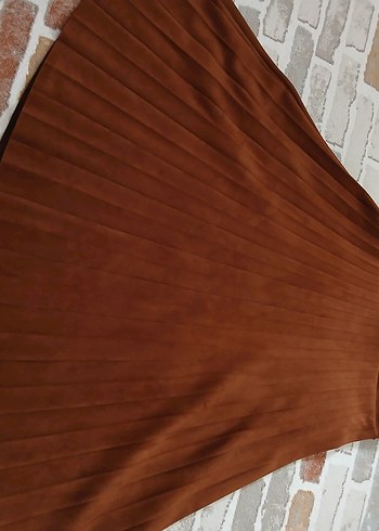 Kadın Kahverengi Süet Pilili Uzun Etek