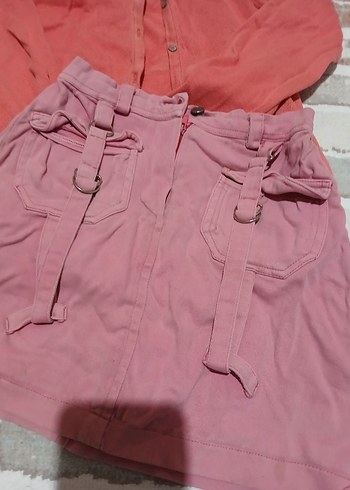 LC Waikiki Kemerli Pembe Keten Kız Eteği