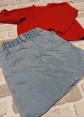7 Yaş Beden Kız Çocuk Denim Etek Kelebek Nakışlı