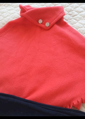 Kız Çocuk Kırmızı Örme Polar Panço - Görsel 2