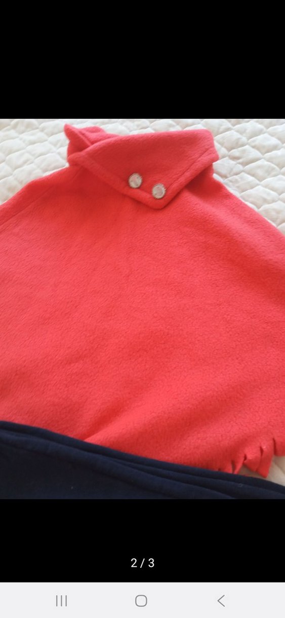 Kız Çocuk Kırmızı Örme Polar Panço - Görsel 2