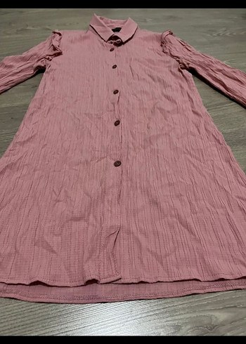 Uzun Kollu Pembe Keten Tunik - Görsel 2