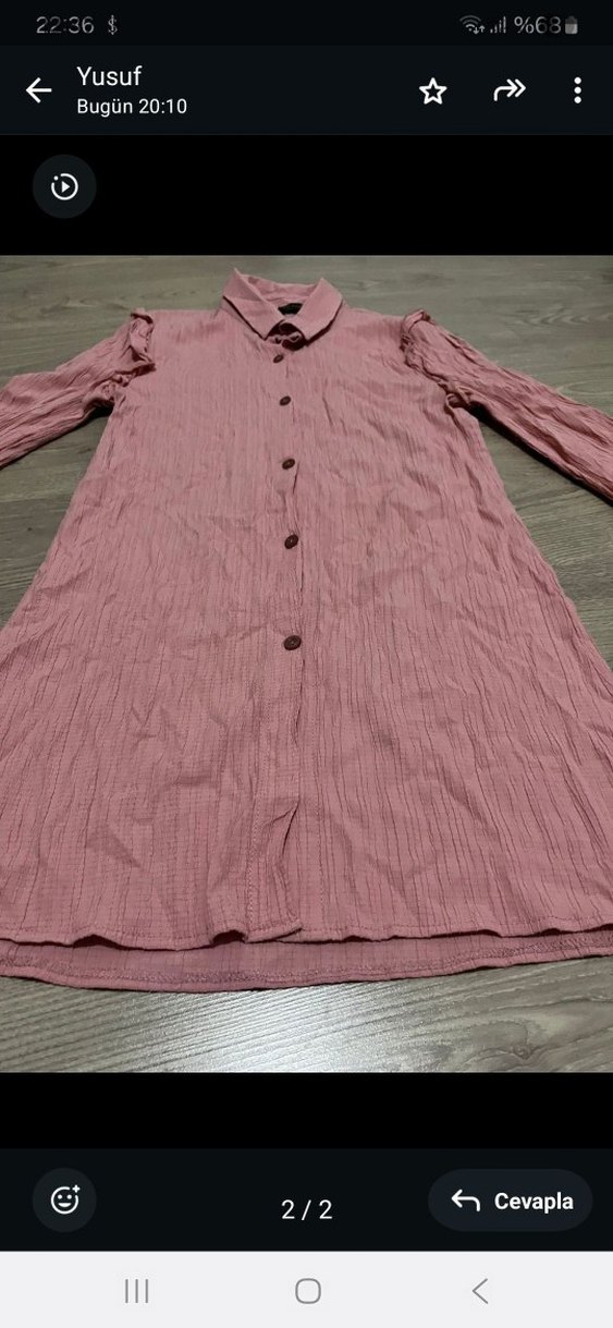 Uzun Kollu Pembe Keten Tunik - Görsel 2