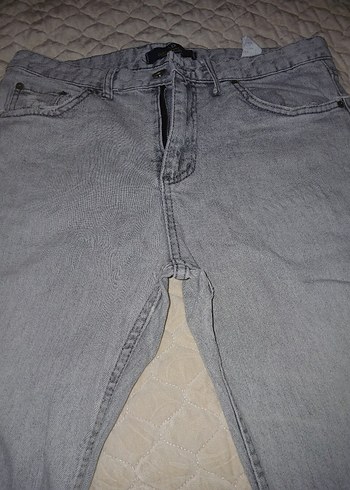 Gri Bol Kesim Midi Kot Pantolon - Görsel 2