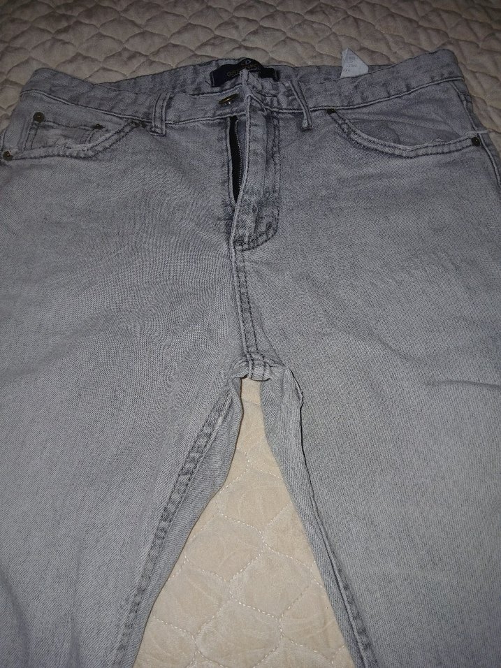 Gri Bol Kesim Midi Kot Pantolon - Görsel 2