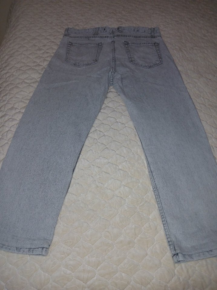 Gri Bol Kesim Midi Kot Pantolon - Görsel 3