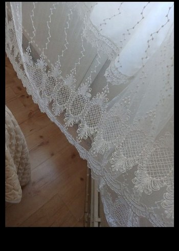 gri Nakışlı Beyaz Tül Perde - Görsel 2