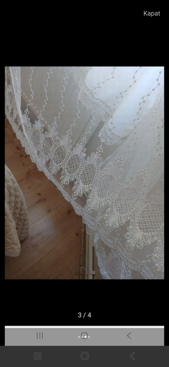 gri Nakışlı Beyaz Tül Perde - Görsel 2