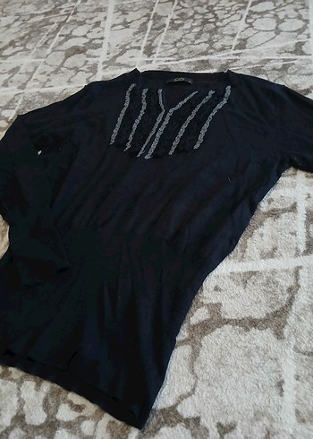 Nakışlı Siyah Uzun Kollu Triko Kazak - Görsel 3