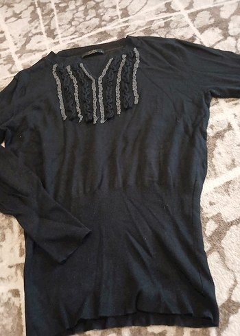 Nakışlı Siyah Uzun Kollu Triko Kazak - Görsel 2