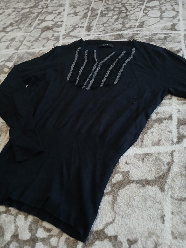 Nakışlı Siyah Uzun Kollu Triko Kazak - Görsel 3