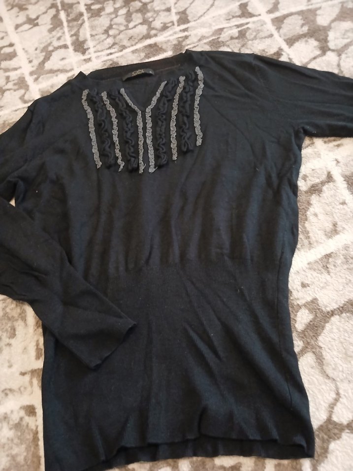 Nakışlı Siyah Uzun Kollu Triko Kazak - Görsel 2