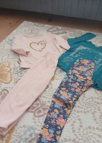 Pembe Baskılı Örme Sweatshirt ve Pantolon Takımı