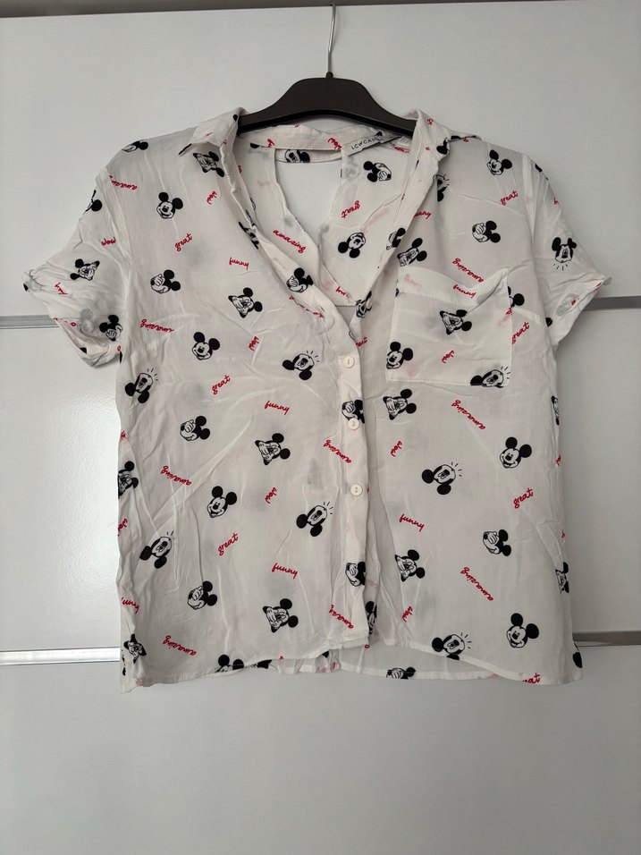 Pamuklu V Yaka Kısa Kollu Baskılı Gömlek - Görsel 2