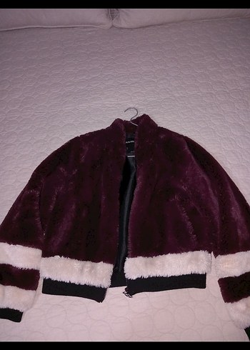Zara Bordo Kürklü Kadın Mont
