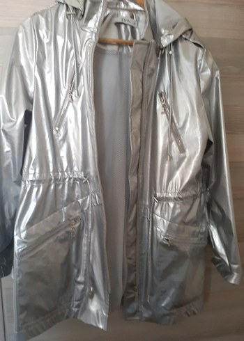 Gri Midi Kadın Yağmurluk Drapeli - Görsel 4