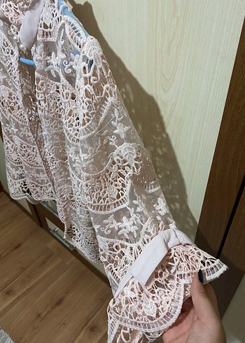 Stradivarius Toz pembe Dantel İşlemeli Bohem Kadın Ceket