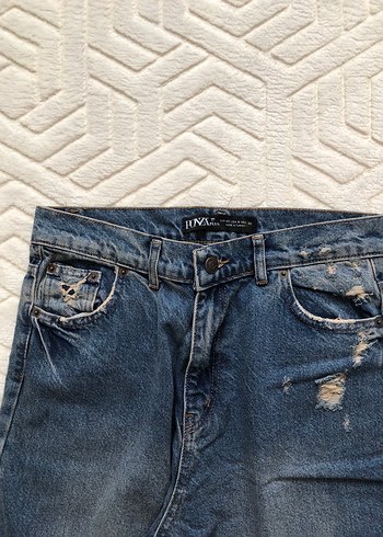 Kadın Geniş Kesim Yırtık Kot Pantolon - Görsel 2